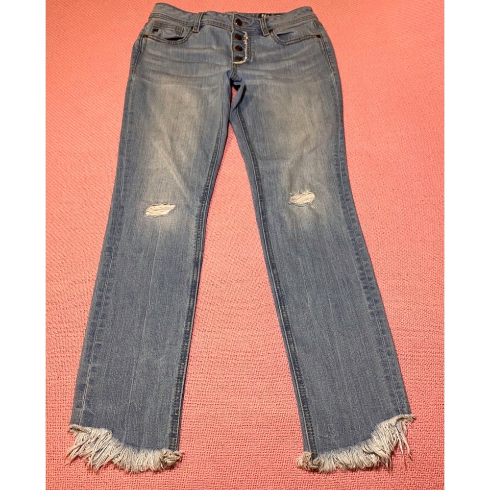 Miss Me Cropped‎ Jeans Womens 28 Light Wash Distressed Button Fly Frayed Hems